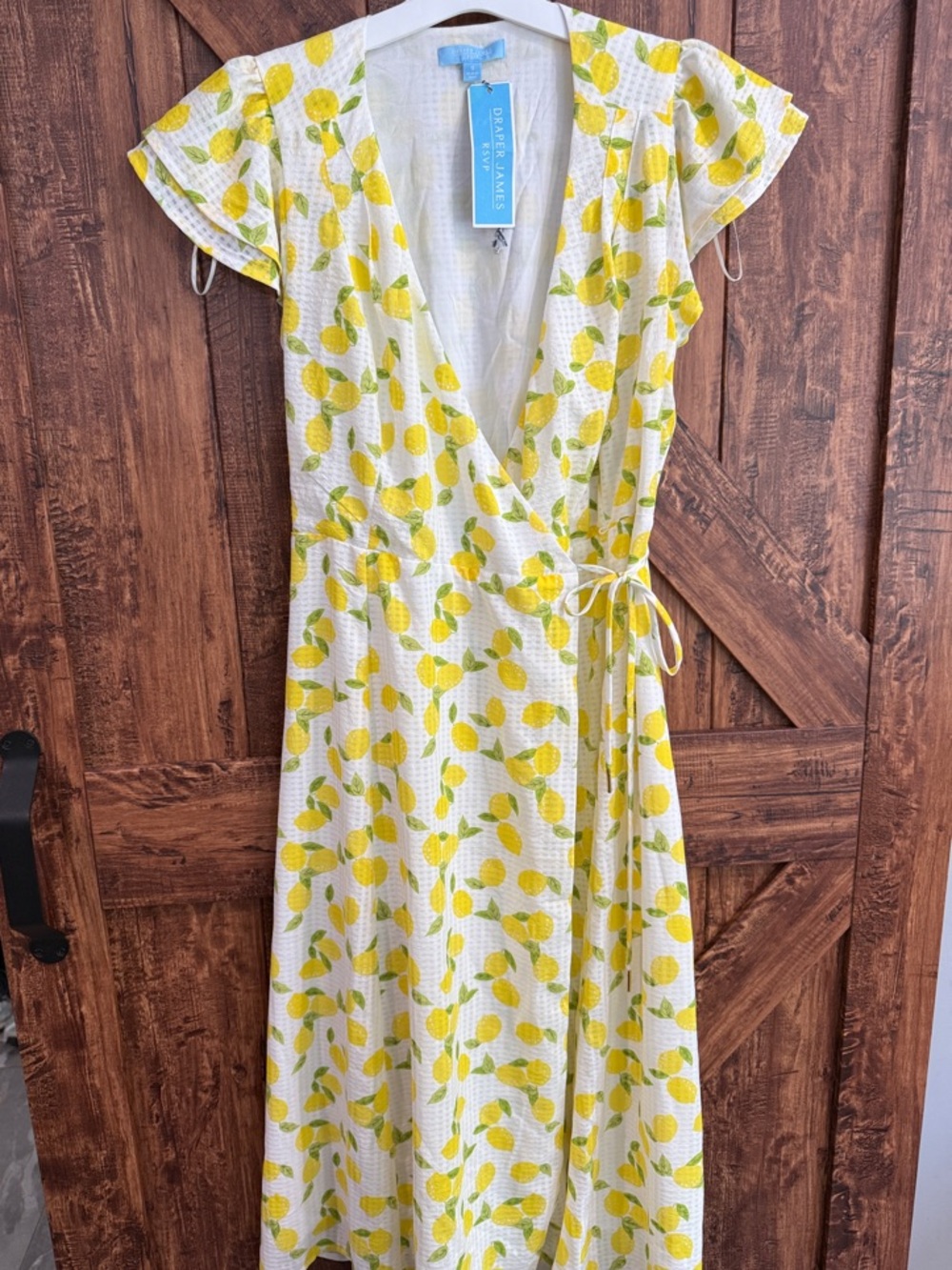 Draper James Yellow Lemon-Print Midi Wrap Dress